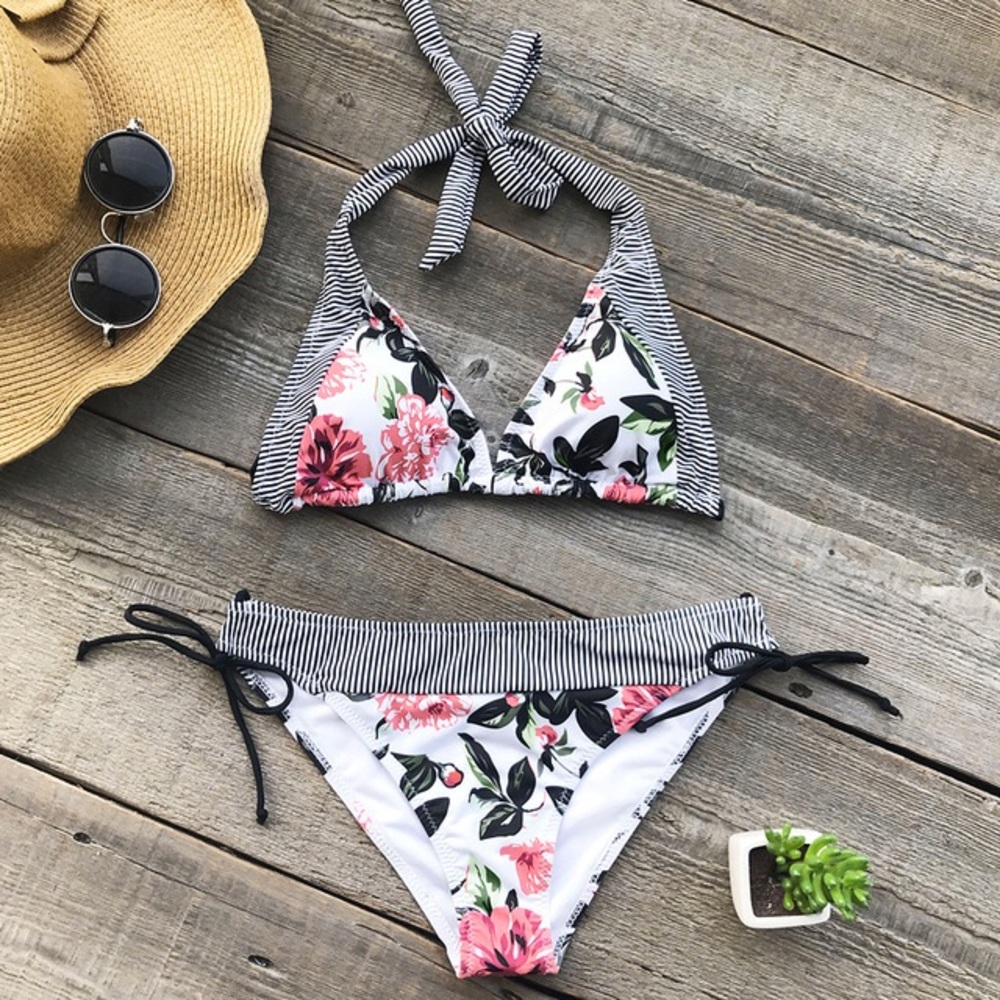 Cupshe Floral Stripe Bikini NWT